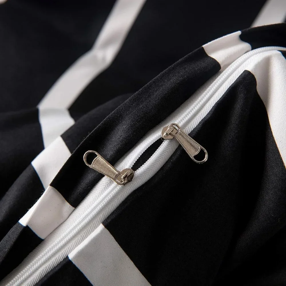 Black and White Striped Comforter Microfiber Queen Set